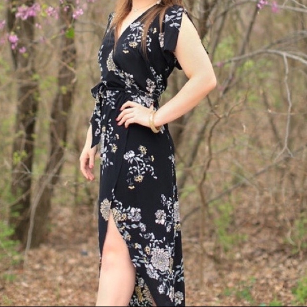 black with floral pattern maxi dress